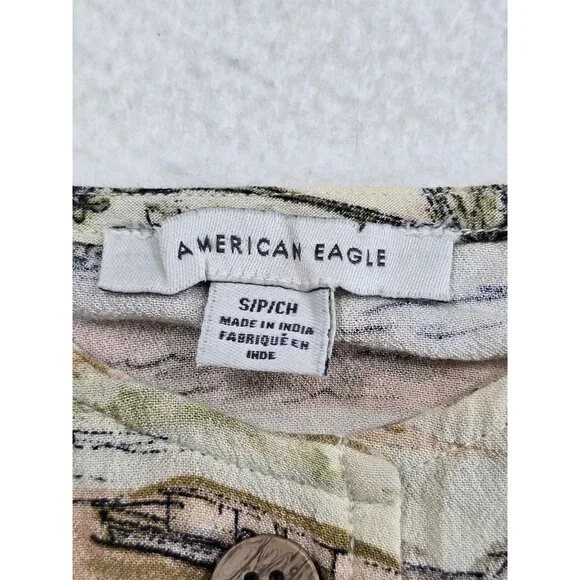 American Eagle Womens Tropical Print Crop Top Spaghetti Straps Size S - Picture 2 of 4